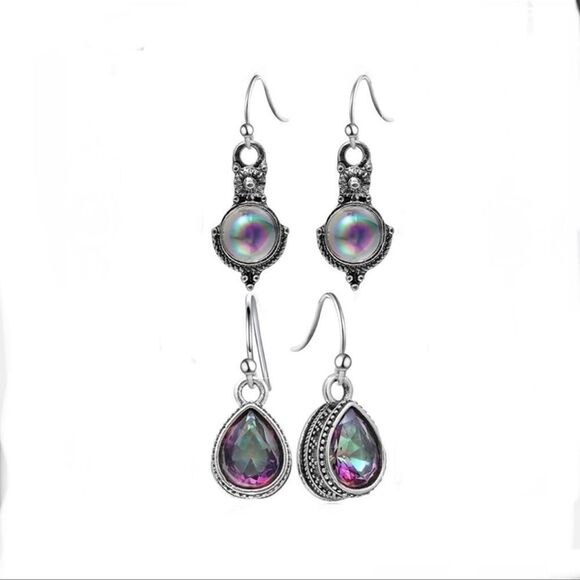 NEW Set of 2 Pairs of Iridescent Silver Earrings - Picture 1 of 5